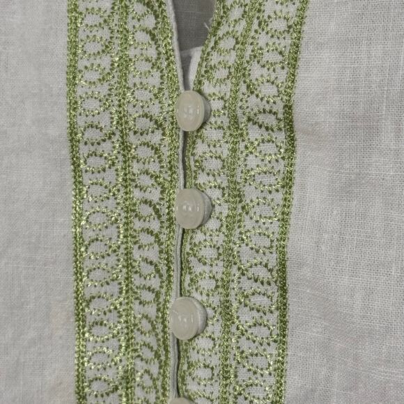 Zoe D. Top Women's Medium Linen Blend Sleeveless White Green Boho Embroidered - Picture 4 of 5